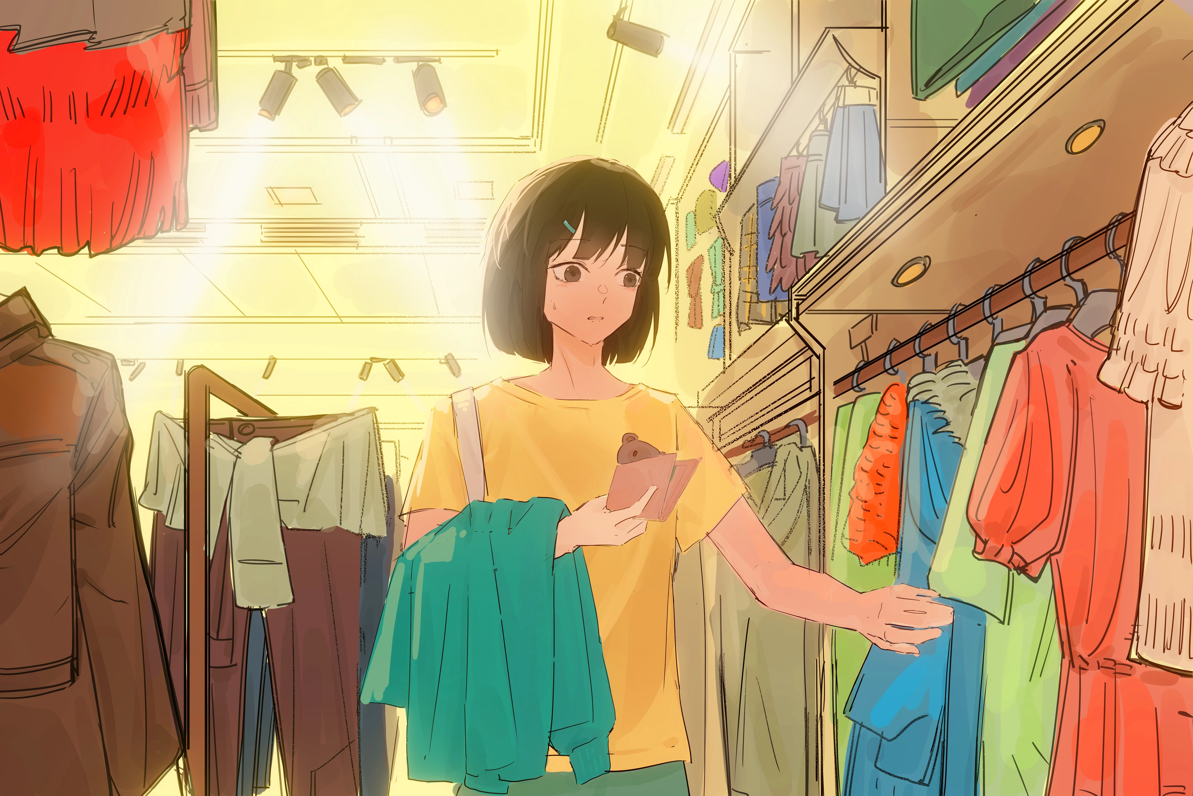 小雨在服装店挑选衣服